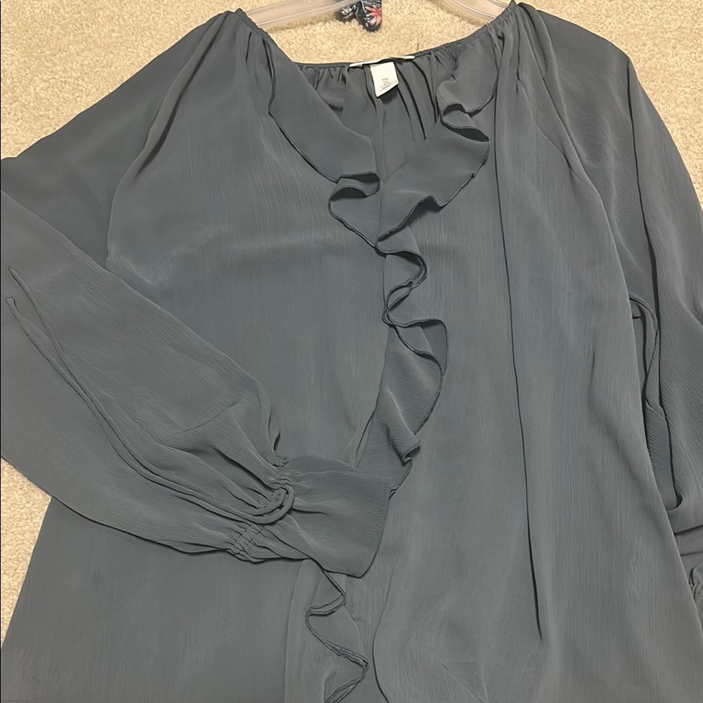 Elegant Ruffled Gray Women's Top